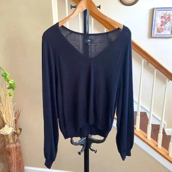 7 for All Mankind V-Neck Pullover Luxury Blouson Sweater Size L - Picture 1 of 10